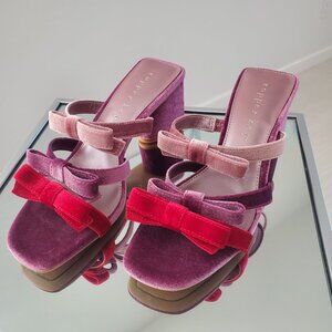 Primrose Color Block Three Strap Bow Velvet Dress Sandals